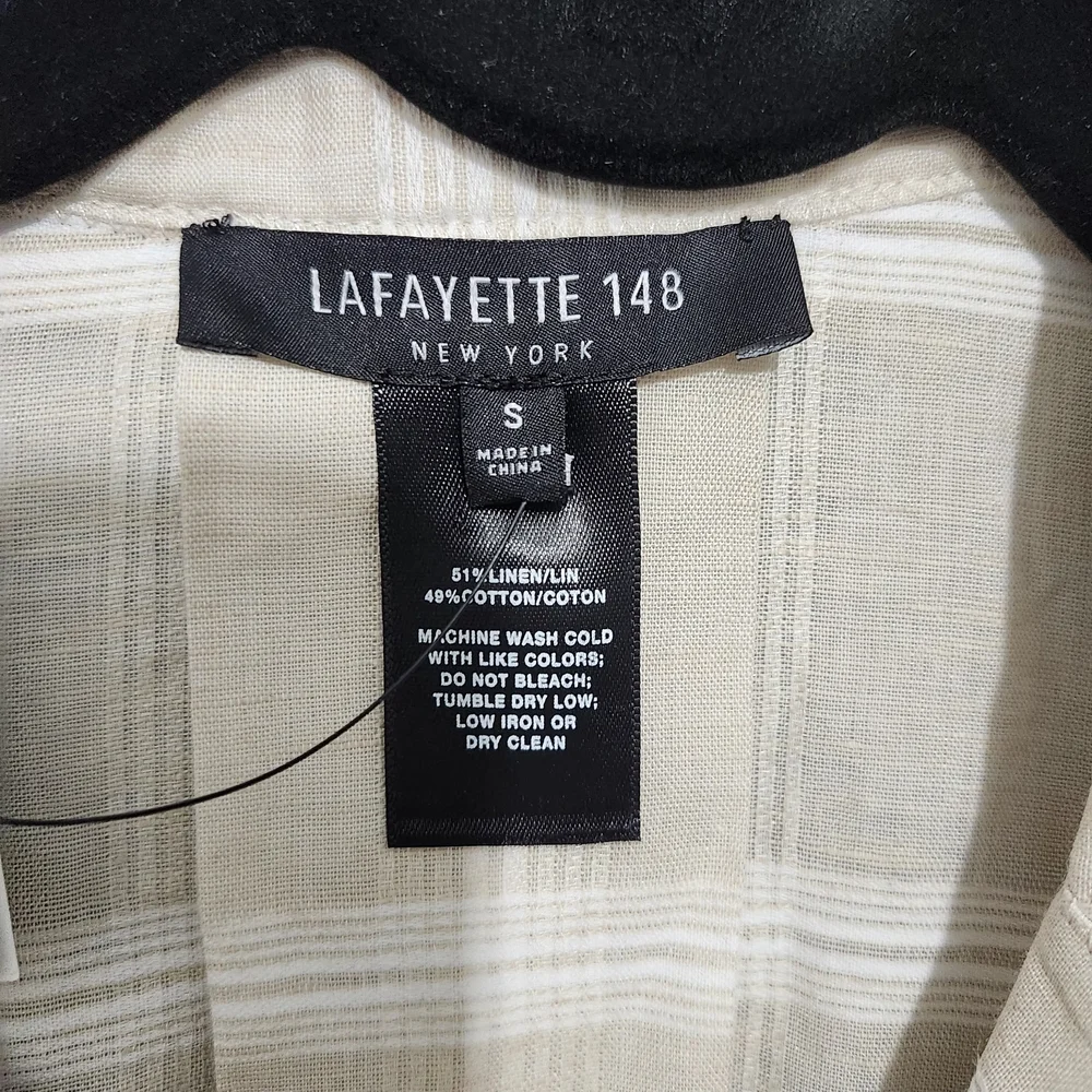 Lafayette 148 New York Cream and White Linen Blend Button Up Shirt Size S - Picture 3 of 5